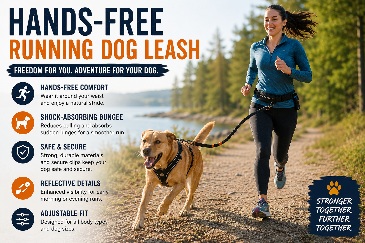 Runner using a hands-free leash while jogging outdoors with a dog