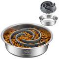 2-in-1 Metal Dog Bowl with Slow Feeder Insert Stainless Steel Dog Bowls Food Grade 304 Water Food Bowl with Anti-Slip Silicone Base for Small Medium Large Dogs