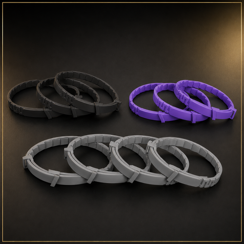 Three black dog collars three purple cat collars and four gray dog collars