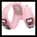 Cherry Pink Apex ChillFlow harness underside with breathable mesh, cooling plate, buckles, and D-ring