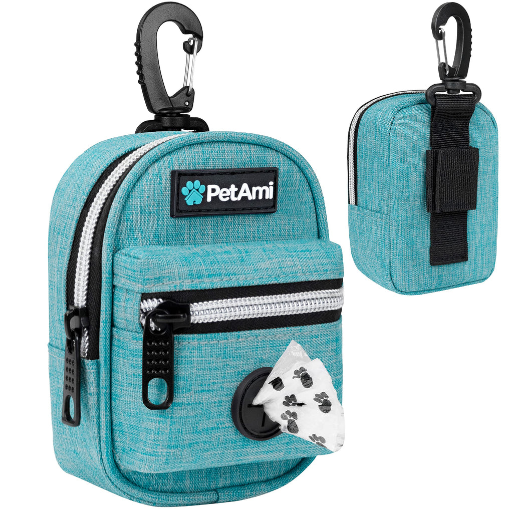 PetAmi Dog Poop Bag Holder For Leash Dog Pet Waste Bag Dispenser For Poop With Clip For Doggie Puppy Walking Accessories Travel Camping Dog Treat Pouch Supplies Must Have With Doggy Bag Roll Blue