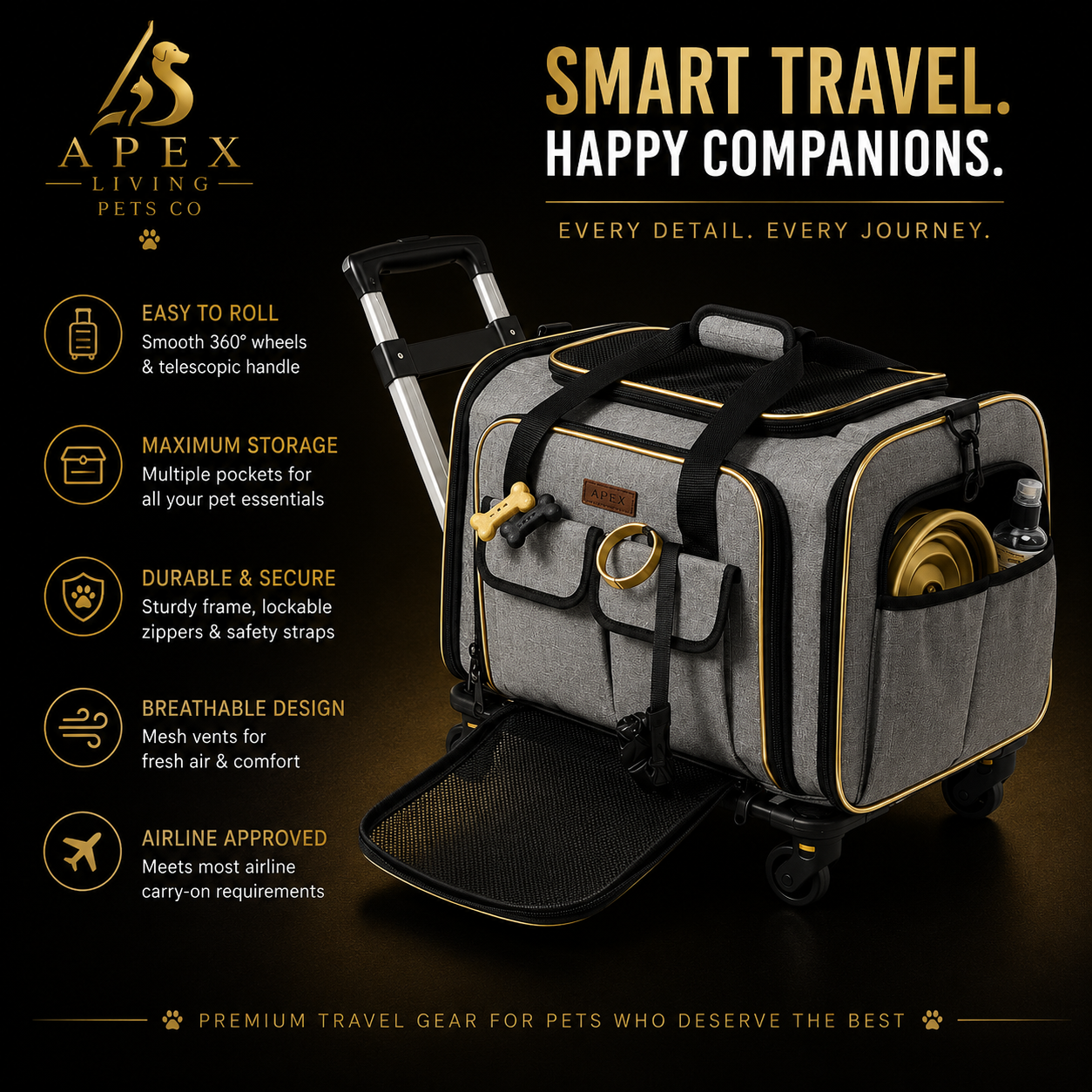 Apex Voyager rolling pet carrier product details