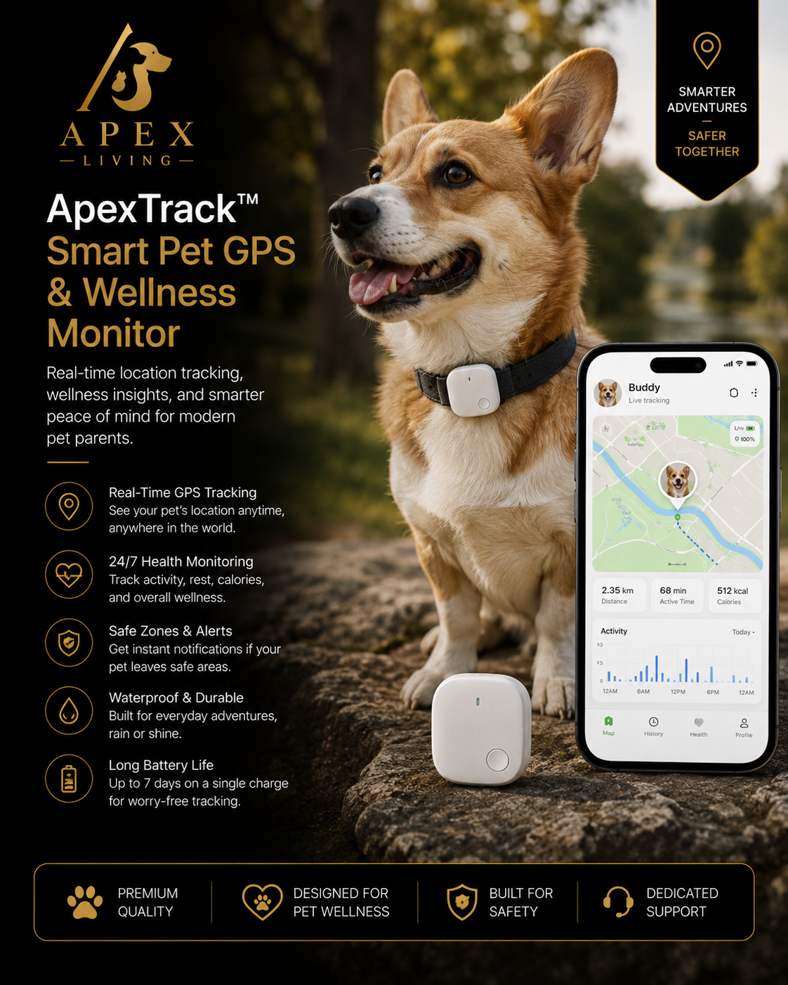 ApexTrack™ Smart Pet GPS & Wellness Monitor