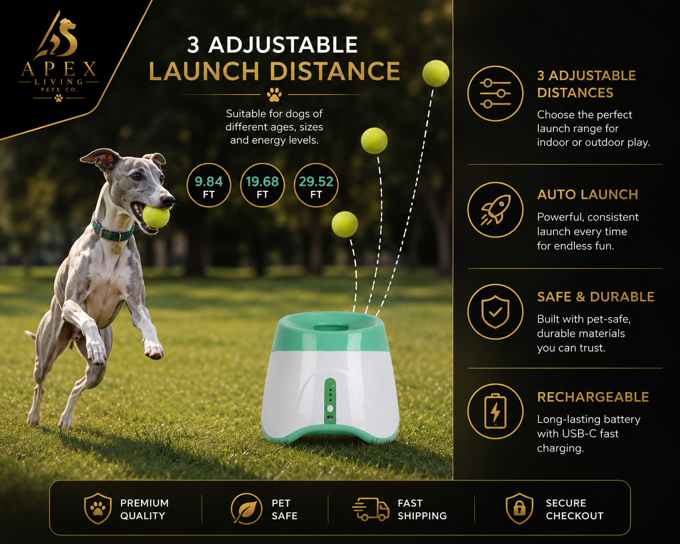 ApexFetch dog ball launcher with included balls