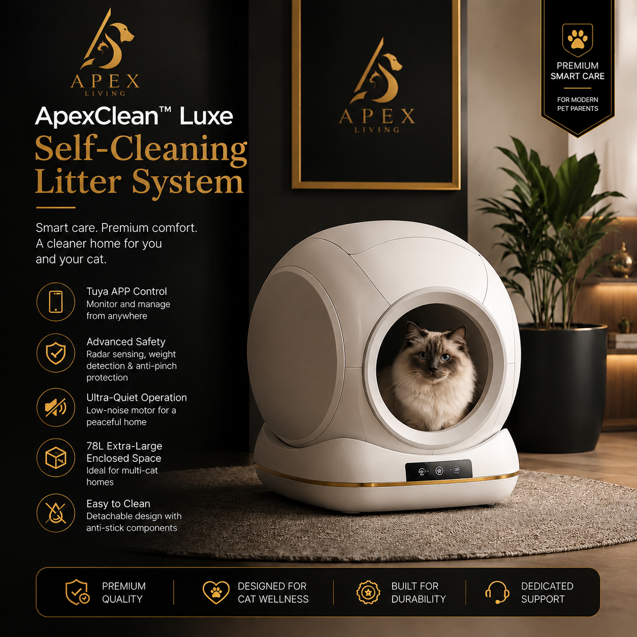 ApexClean™ Luxe Self-Cleaning Litter System